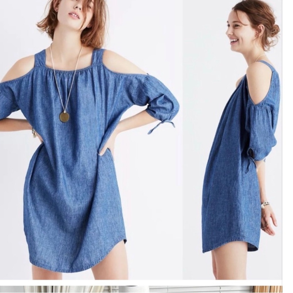 Madewell | Denim chambray cold shoulder dress